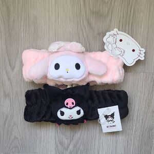 NWT Kuromi & My Melody Headbands Headwrap Bundle Black Pink Kawaii Beauty Bands